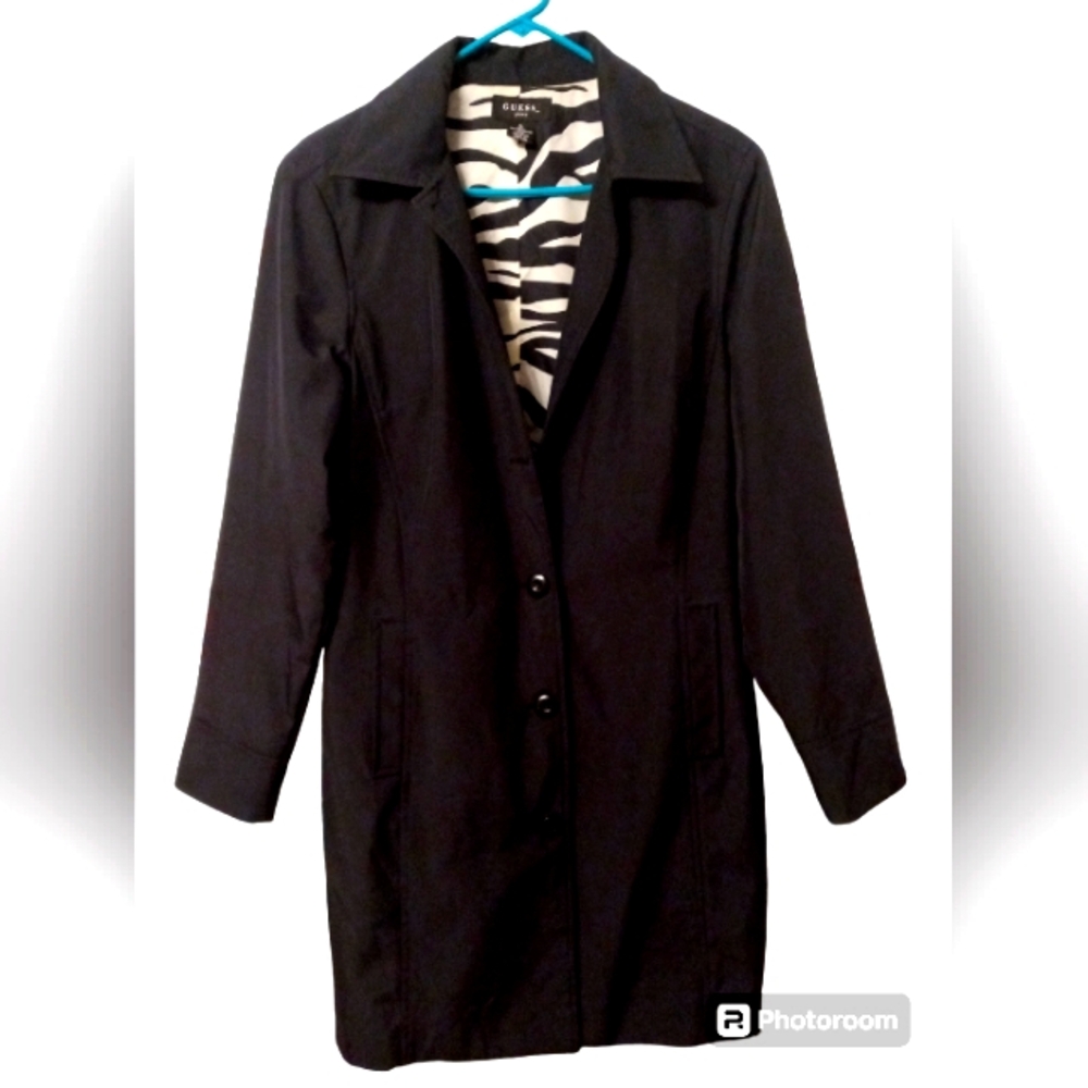 Guess Trench Coat Black Mid-length button down XL #4